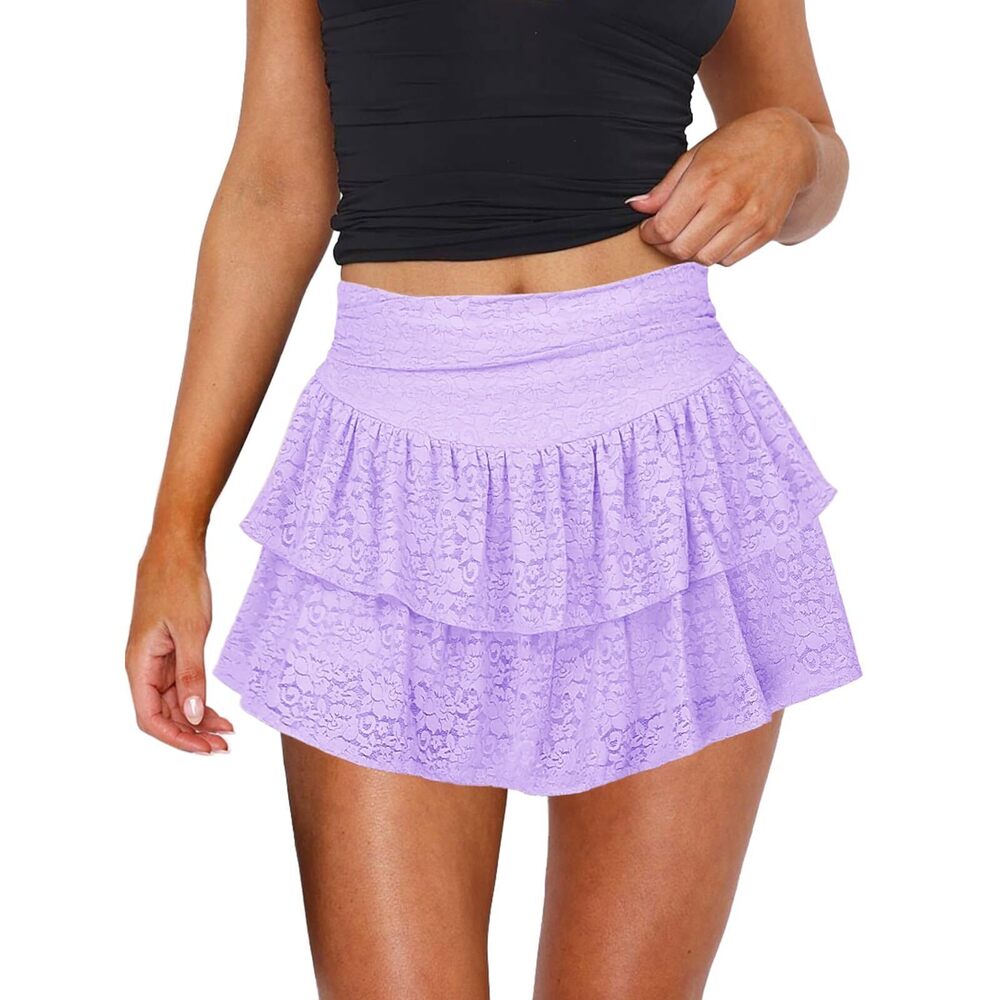 1715 Cute Ruffle Mini Skirt Y2K Party Club Short Skirts Sexy Purple Lace